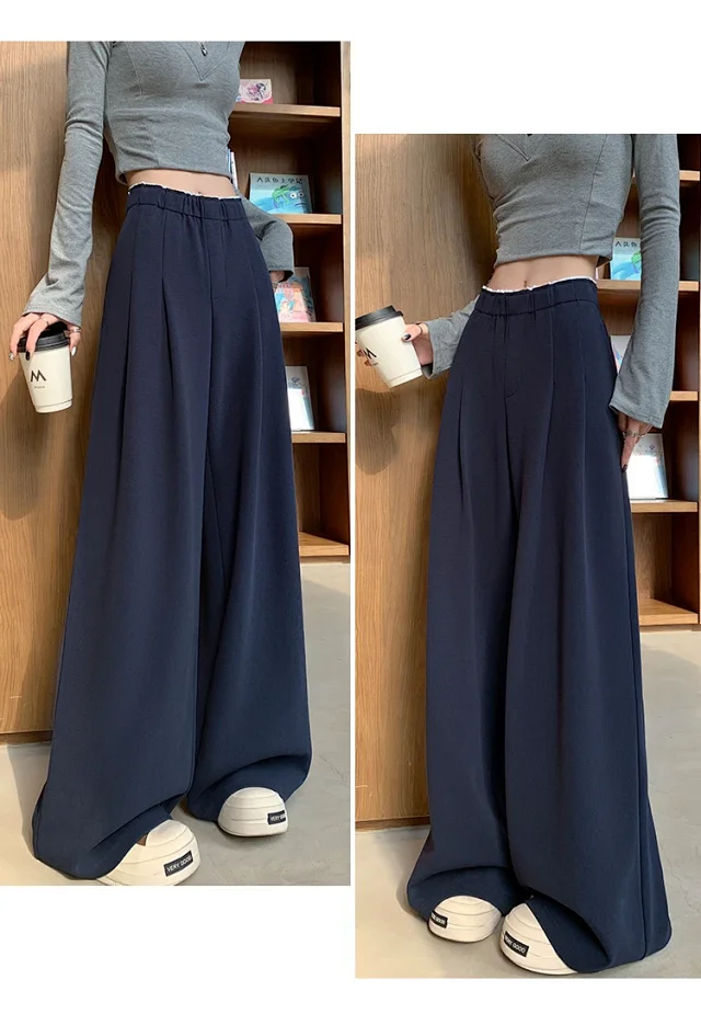 Navy Wide-Leg Pants for Women Detail