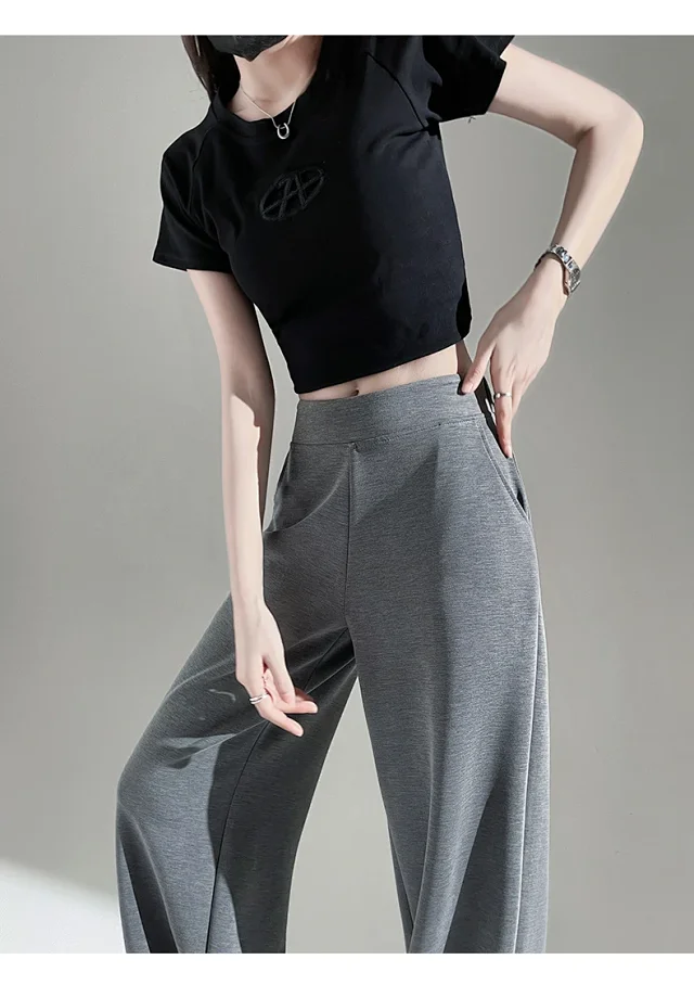 2025 Fall Cuprammonium Modal Air Layer Black Wide - leg Pants Detail