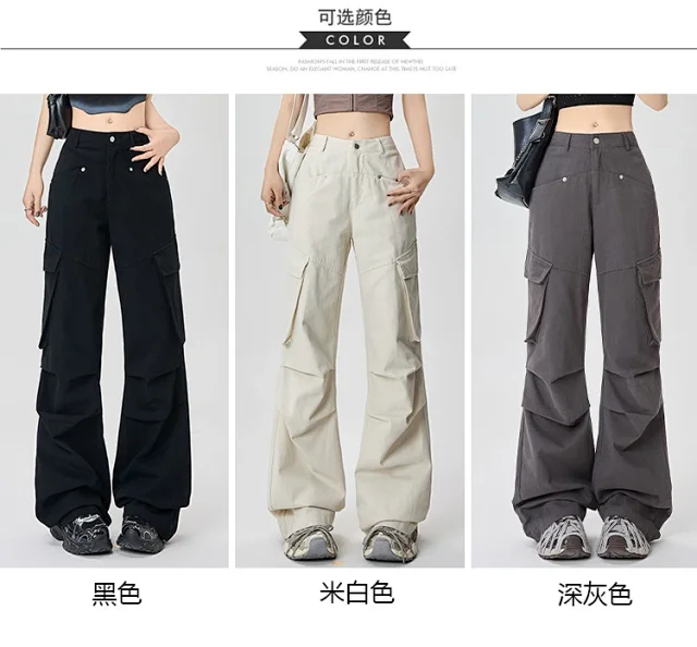 American Retro Pleated Multi-pocket Streetwear Cargo Pants Detail
