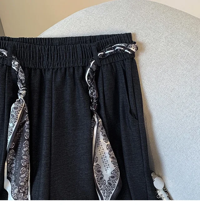 2025 Fall New Loose Scarf Belt Wide-leg Pants Detail