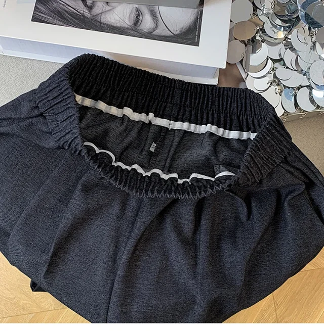 2025 Autumn New Thickened Tencel Denim Ruffle Trim Relaxed Fit Straight Cropped Pants for Women Detail