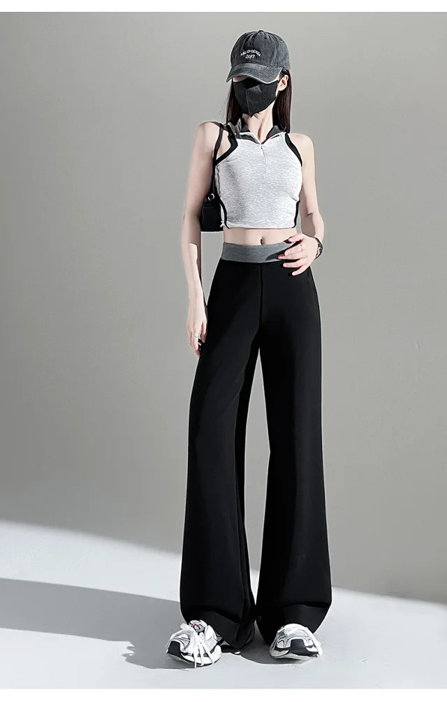 2025 Fall Cuprammonium Modal Air Layer Black Wide - leg Pants Detail