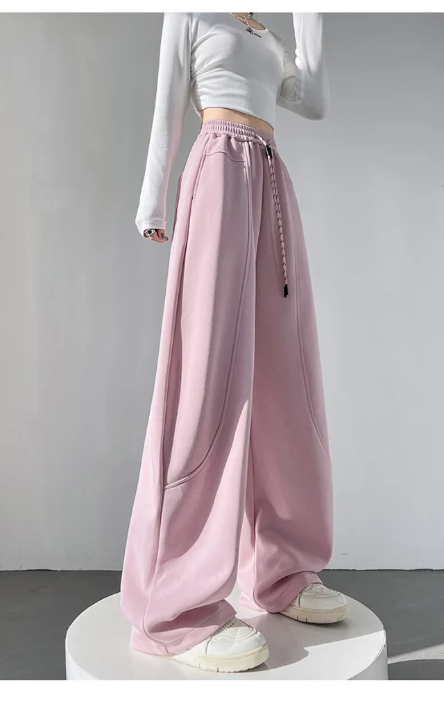 2025 Fall New White Banana Wide - Leg Pants Detail