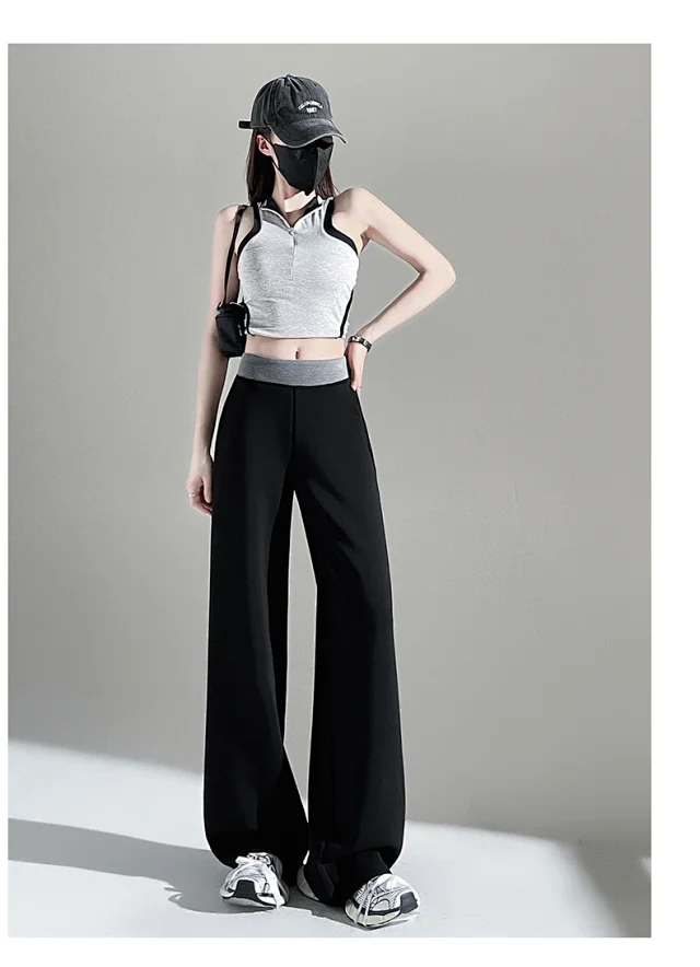 2025 Fall Cuprammonium Modal Air Layer Black Wide - leg Pants Detail