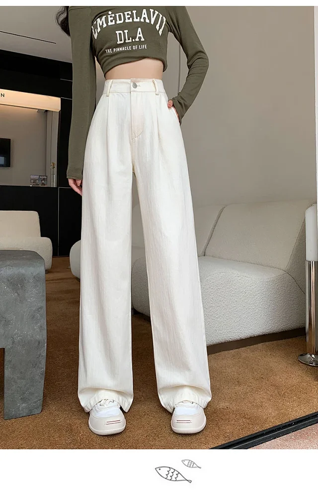 2025 Blue Striped Wide-Leg Pants for Pear-shaped Women Detail