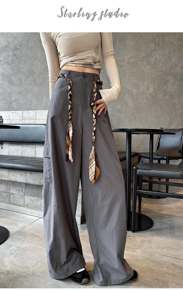 2025 Women's High-Waist Baggy Wide-Leg Cargo Pants Detail