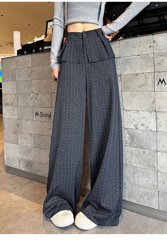 2025 AW Korean Ins Woolen Polka Dot Wide-Leg Pants Detail