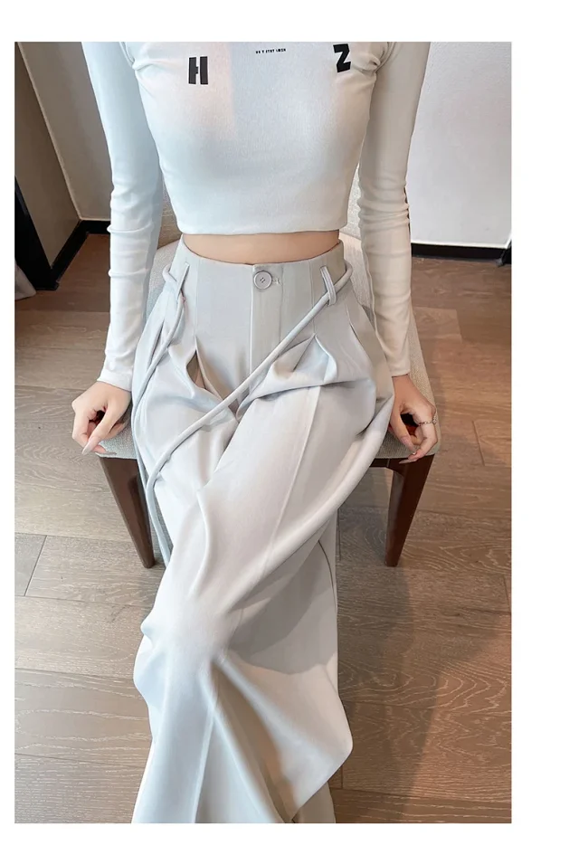 Ice Silk Drawstring Wide-Leg Pants Detail