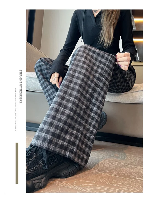 Early Autumn Vintage Plaid Wide-leg Pants Detail