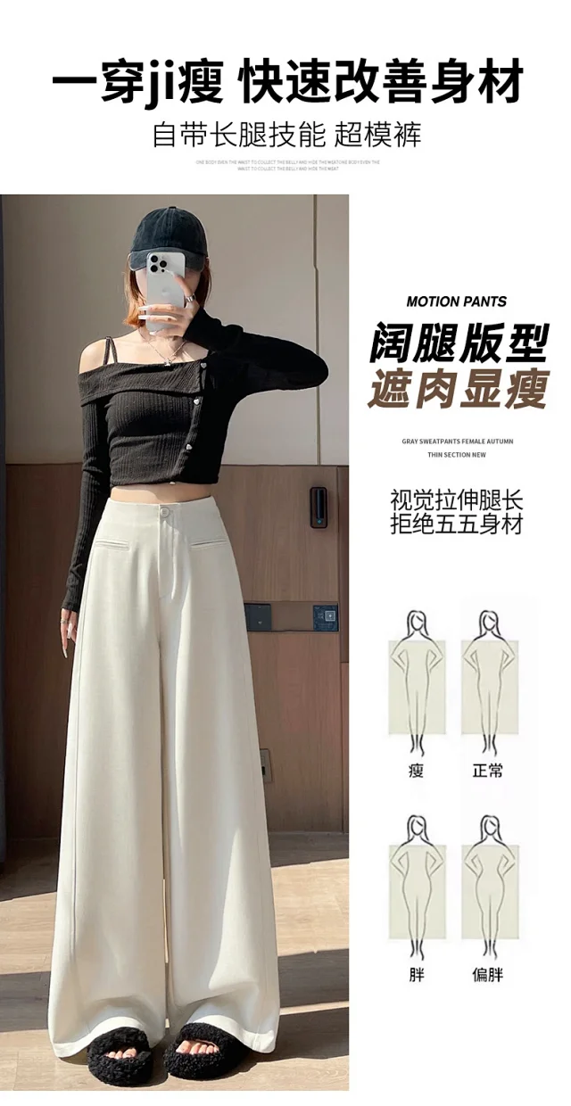 Women's Grey Wide - leg Suit Pants 2025 Detail