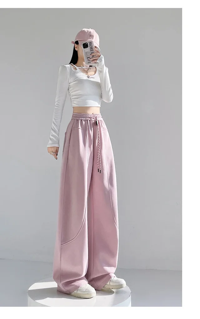 2025 Fall New White Banana Wide - Leg Pants Detail