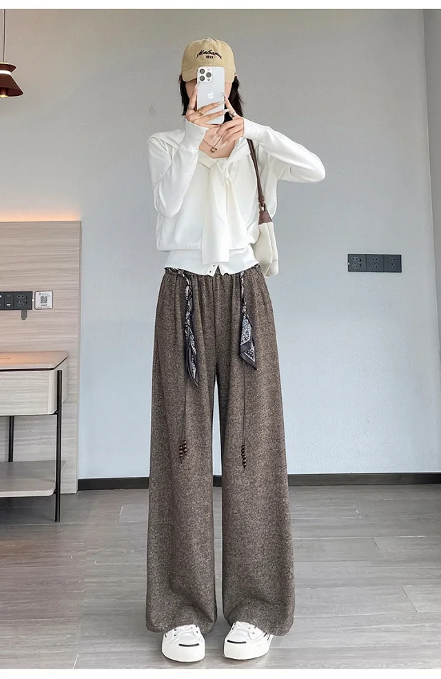 2025 Early Autumn Korean Style High - Waist Wide - Leg Pants Detail