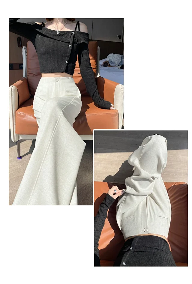 Women's Grey Wide - leg Suit Pants 2025 Detail