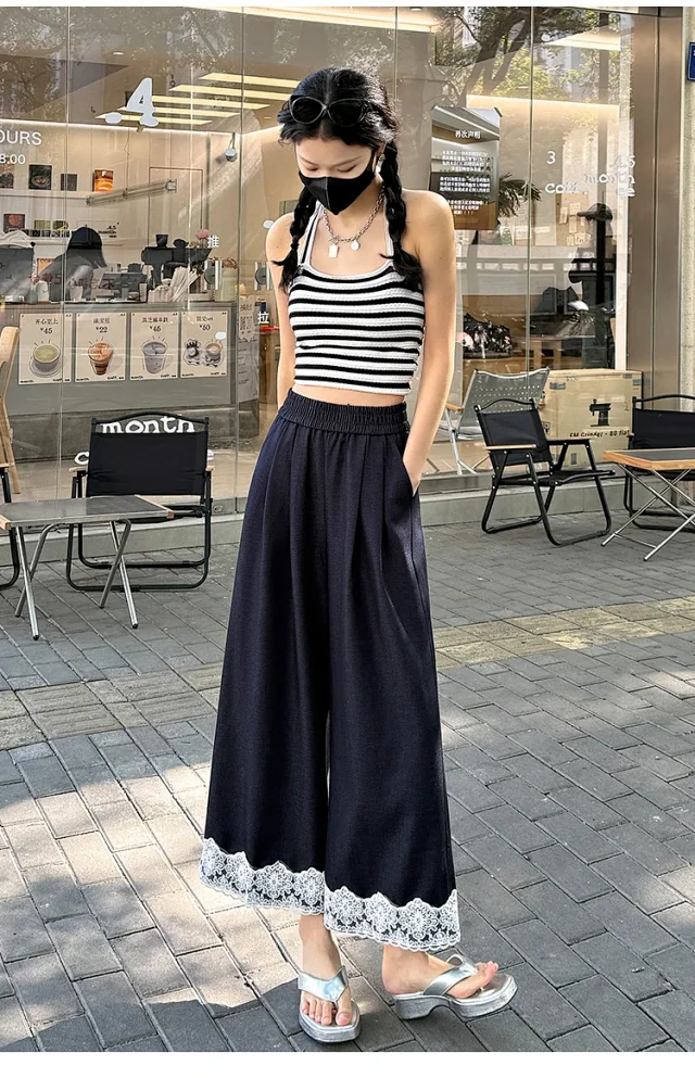 Women's 2025 Spring Lace Wide-leg Pants Detail