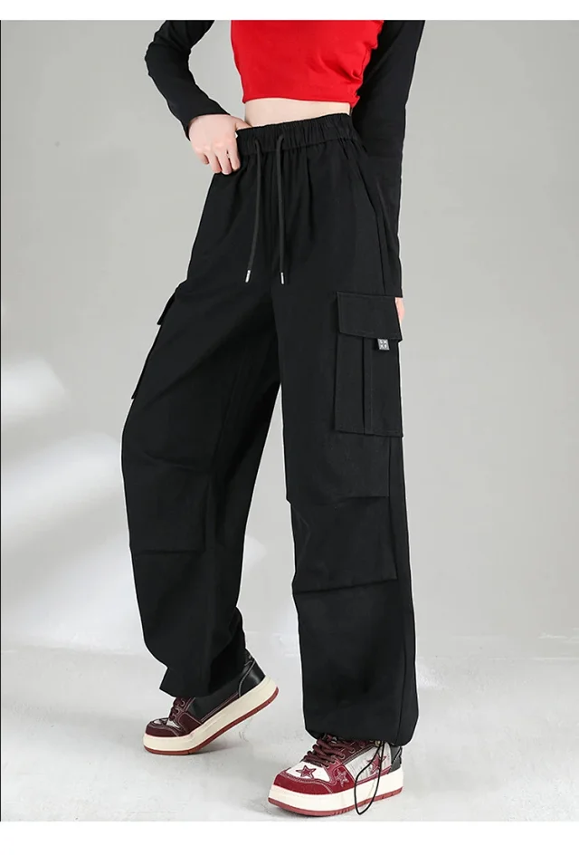 Ankela Red 2025 Fall Drawstring Cargo Pants Detail