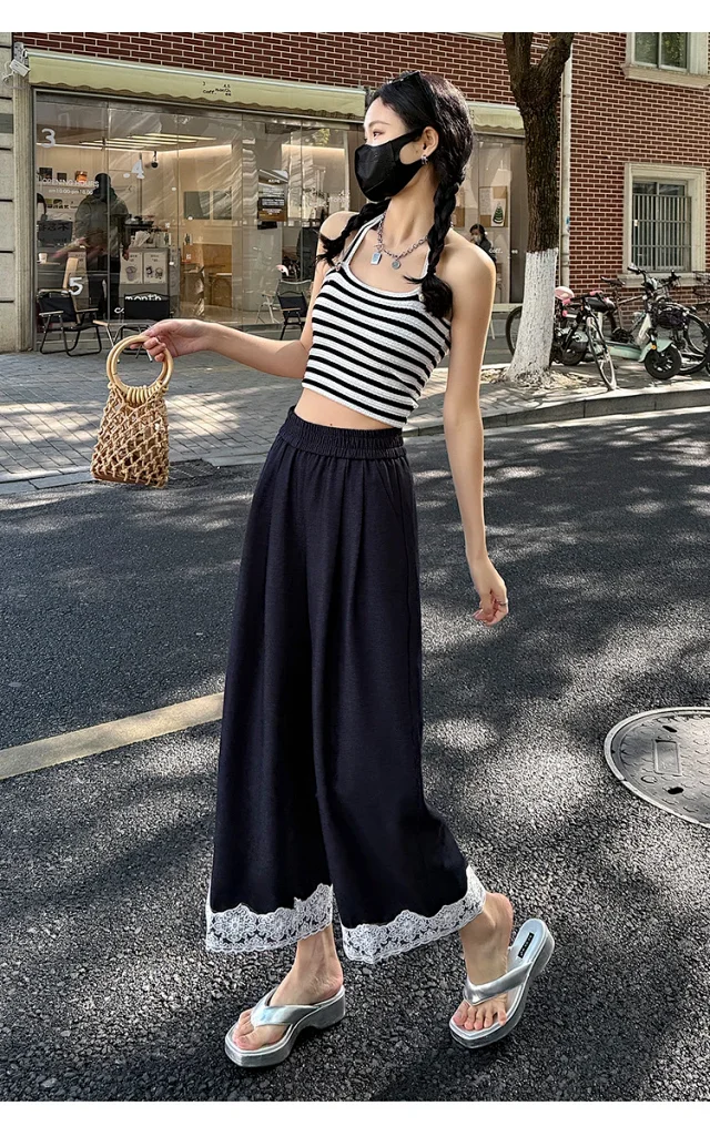 Women's 2025 Spring Lace Wide-leg Pants Detail