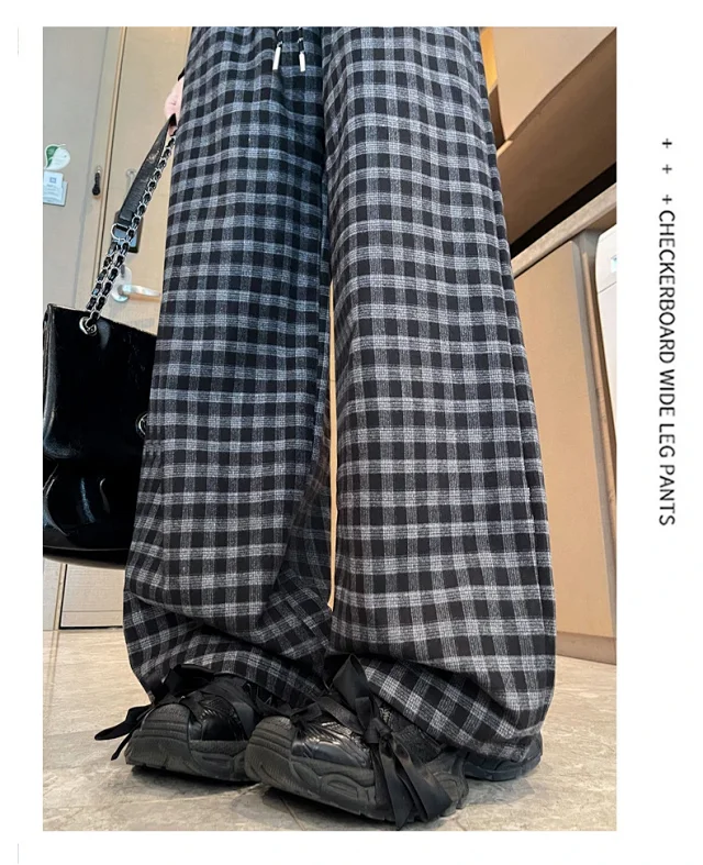 Early Autumn Vintage Plaid Wide-leg Pants Detail