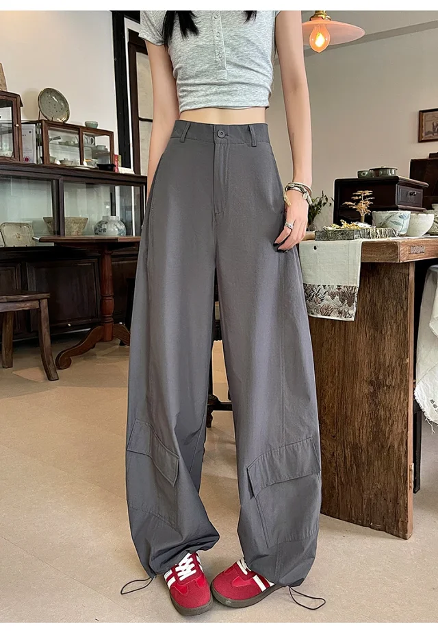 2025 Fall Euro Style Wide - Leg Cargo Pants for Women Detail
