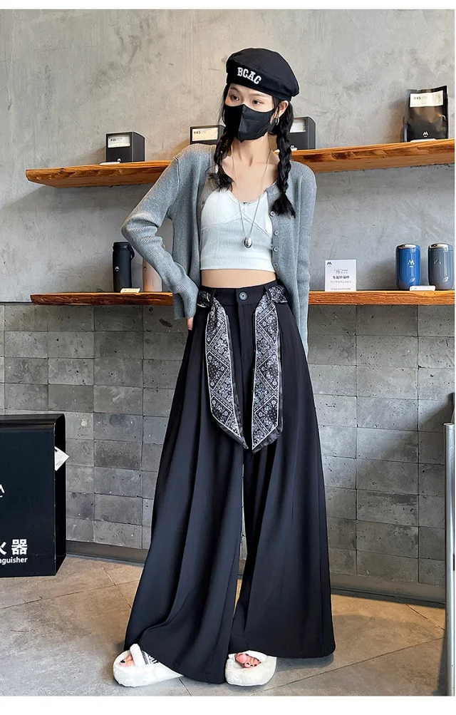2025 Women's Silk-belted Drapey Wide-leg Pants Detail