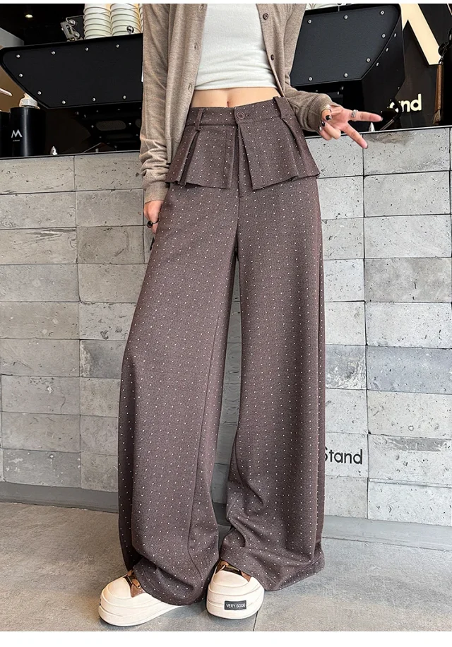 2025 AW Korean Ins Woolen Polka Dot Wide-Leg Pants Detail