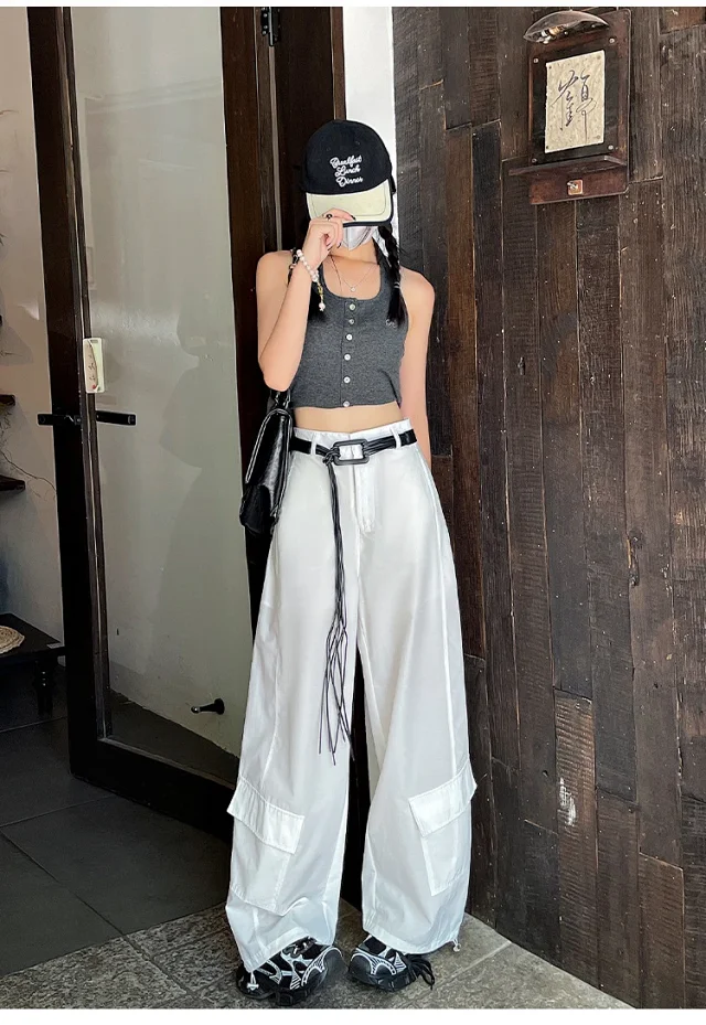 2025 Fall Euro Style Wide - Leg Cargo Pants for Women Detail