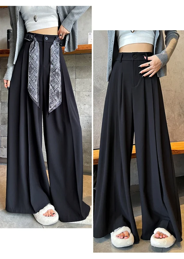 2025 Women's Silk-belted Drapey Wide-leg Pants Detail