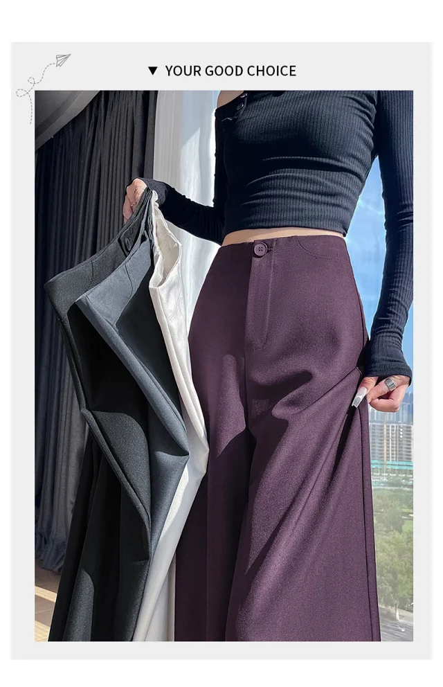 Women's 2025 Autumn Gray Wide - leg Pants Detail