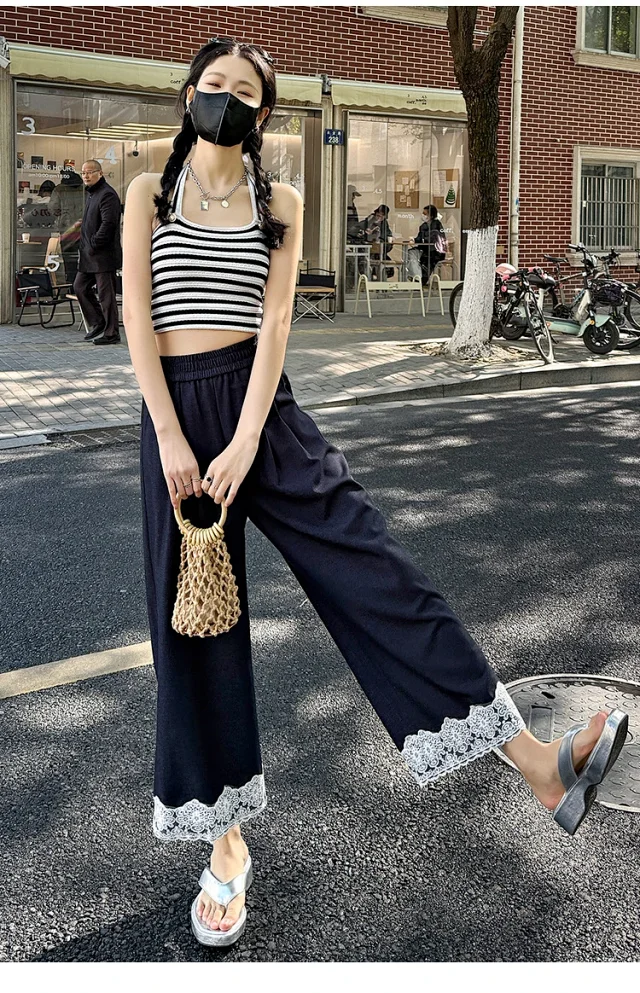 Women's 2025 Spring Lace Wide-leg Pants Detail