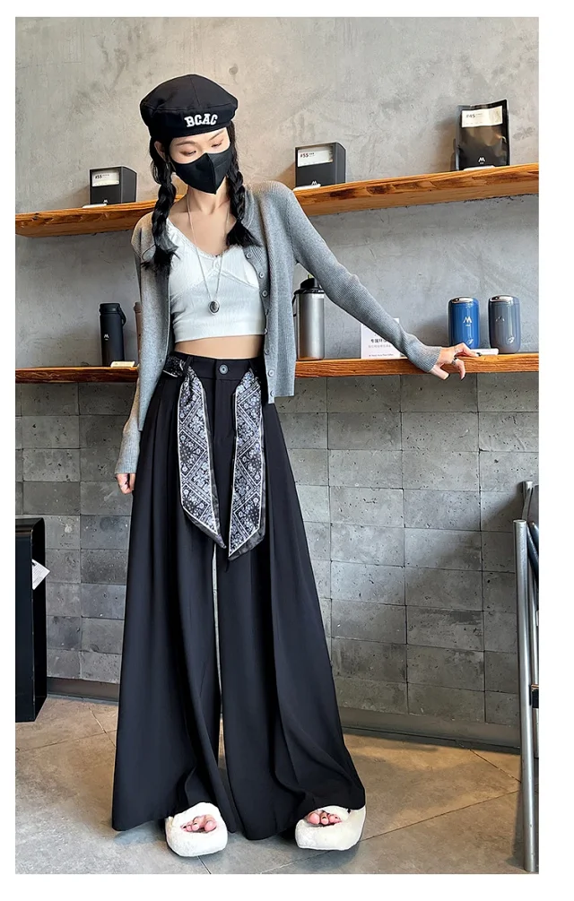 2025 Women's Silk-belted Drapey Wide-leg Pants Detail