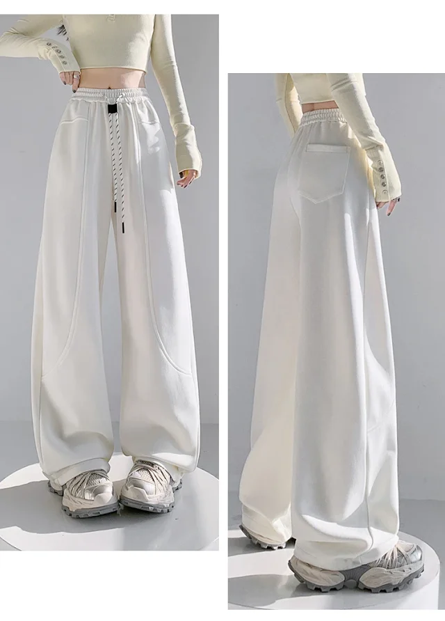 2025 Fall New White Banana Wide - Leg Pants Detail