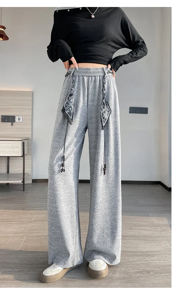 2025 Early Autumn Korean Style High - Waist Wide - Leg Pants Detail
