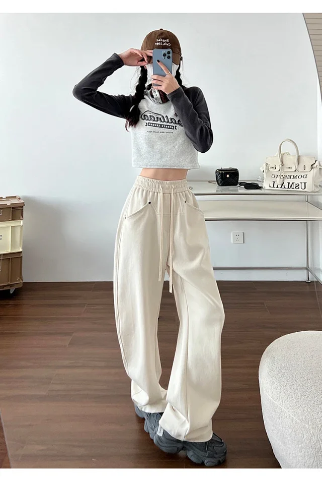 2025 New Fall Banana Pants for Petite Women - Cream High - Waist Wide - Leg Detail