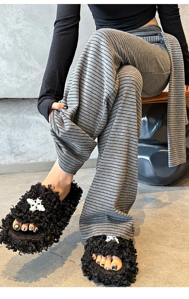 Women's 2025 Autumn Strap Striped Wide - leg Pants Detail