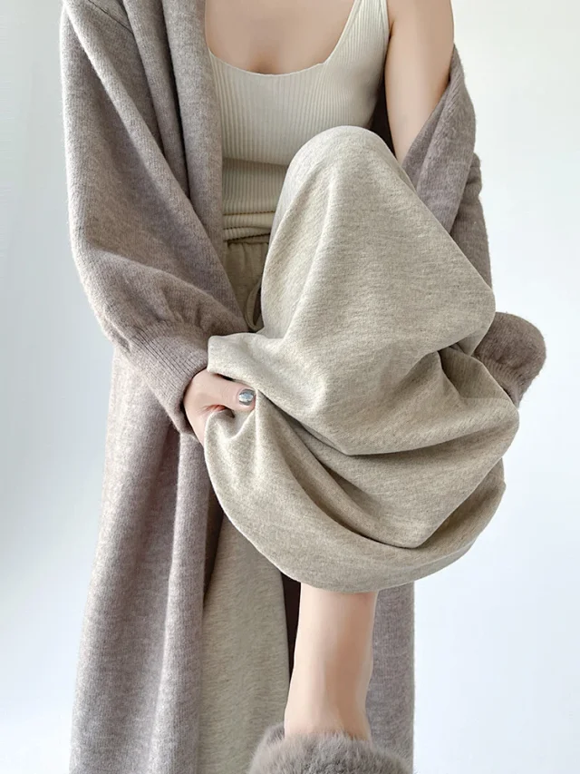 Sheep Cashmere Loose Wide-leg Pants Detail