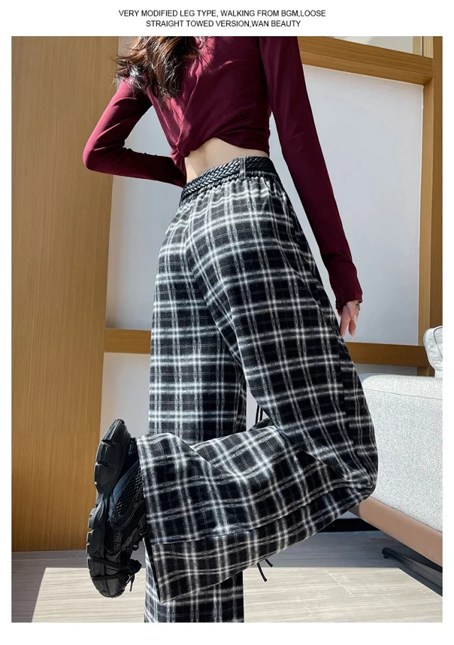 2025 Women's Plaid Wide-Leg Pants Detail