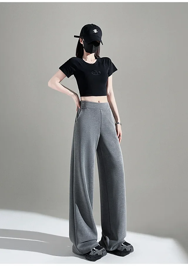 2025 Fall Cuprammonium Modal Air Layer Black Wide - leg Pants Detail