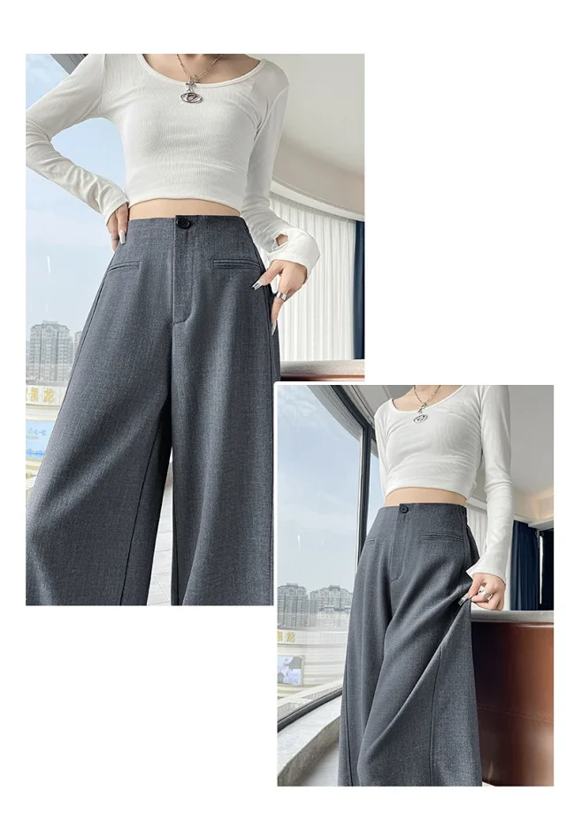 Women's Grey Wide - leg Suit Pants 2025 Detail