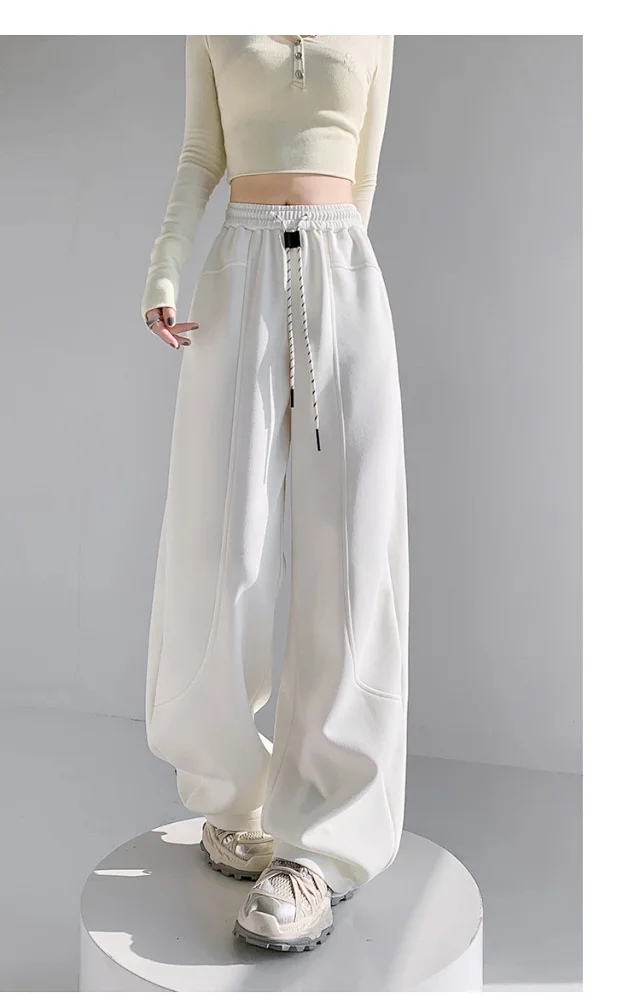 2025 Fall New White Banana Wide - Leg Pants Detail