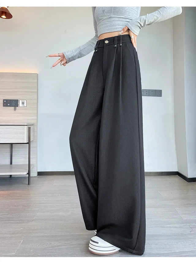 2025 Autumn Denim Blue High - waisted Wide - leg Pants for Women Detail