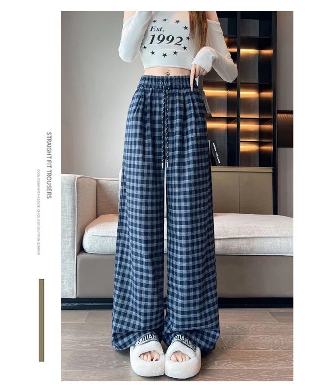 Early Autumn Vintage Plaid Wide-leg Pants Detail
