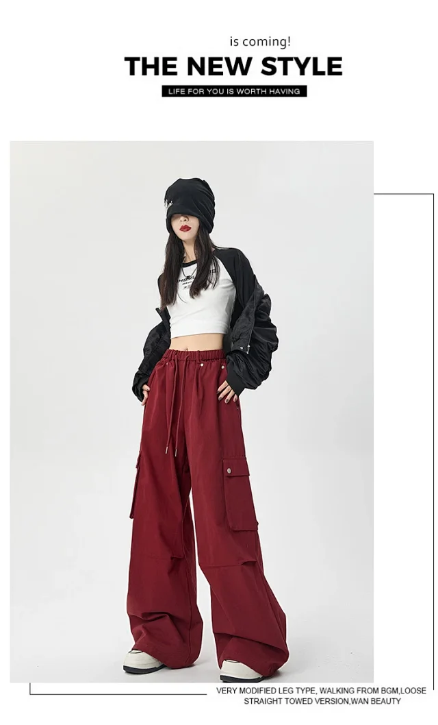 2025 Fall Women's American Streetwear Straight Cargo Pants Detail