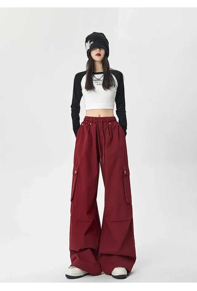 2025 Fall Women's American Streetwear Straight Cargo Pants Detail