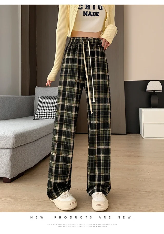 2025 Spring Maillard Plaid Wide-Leg Pants Detail