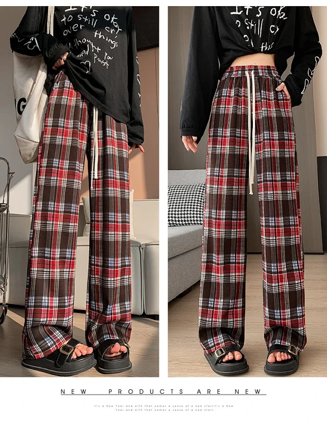 2025 Spring Maillard Plaid Wide-Leg Pants Detail