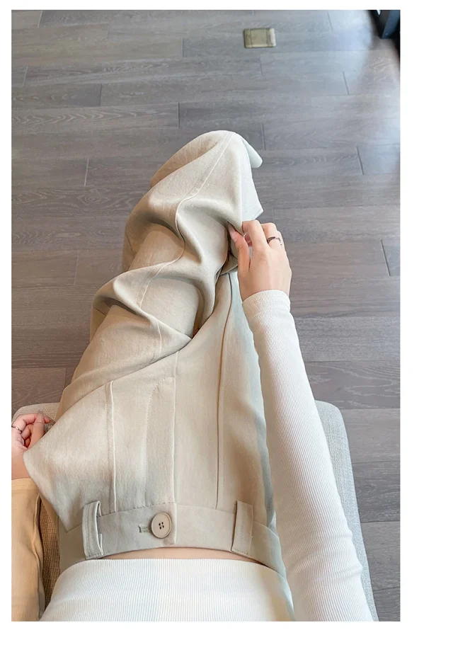 Women's 2025 Fall Washable Cotton Suit Wide - Leg Pants Detail