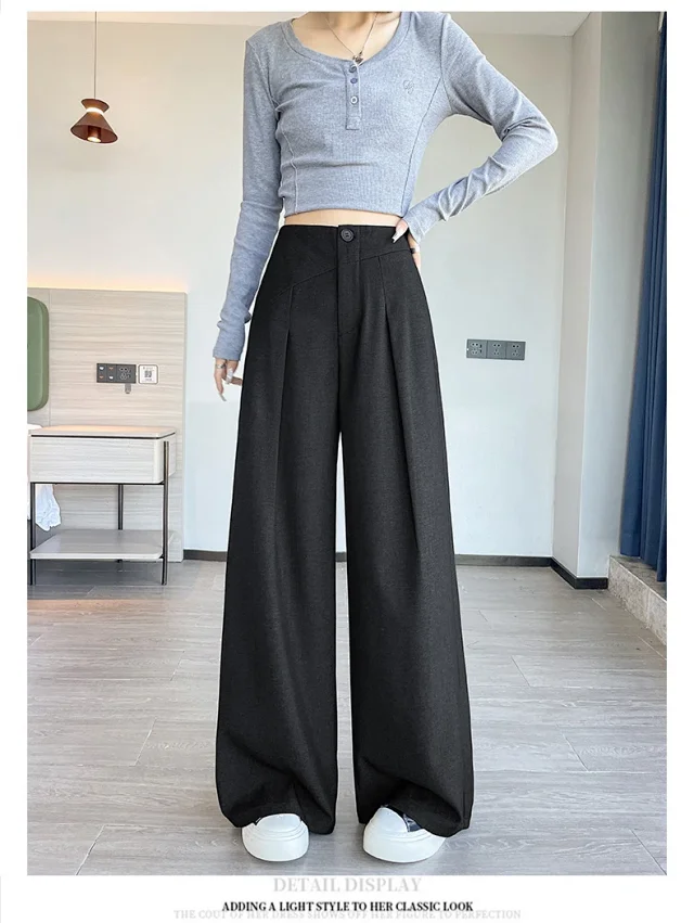 Old Money Style Denim Wide-Leg Pants 2025 Fall Detail