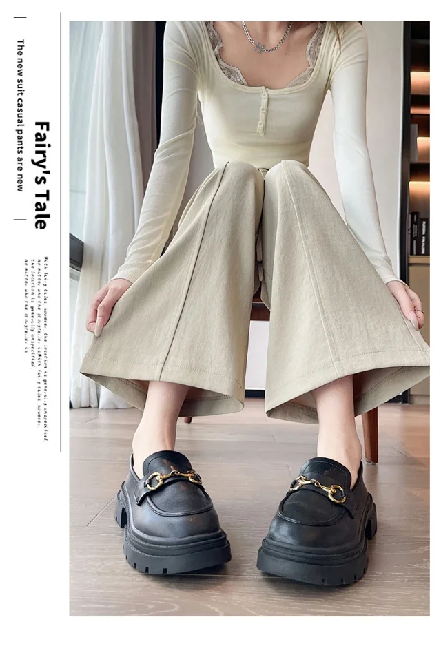 Women's 2025 Fall Washable Cotton Suit Wide - Leg Pants Detail