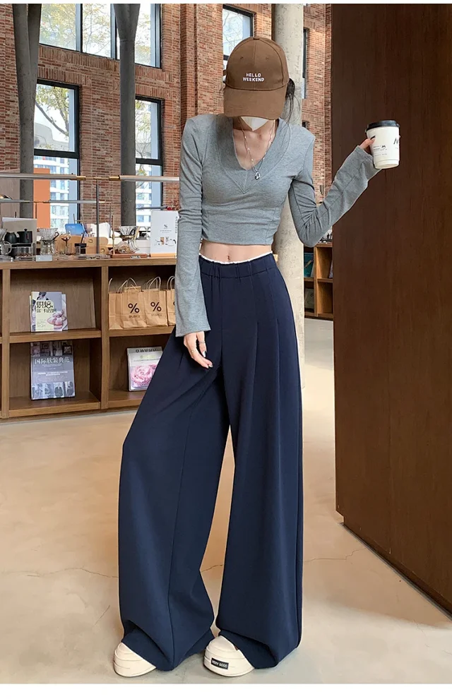 Navy Wide-Leg Pants for Women Detail