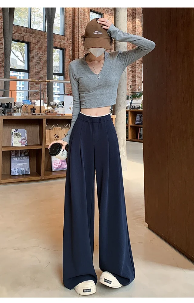 Navy Wide-Leg Pants for Women Detail