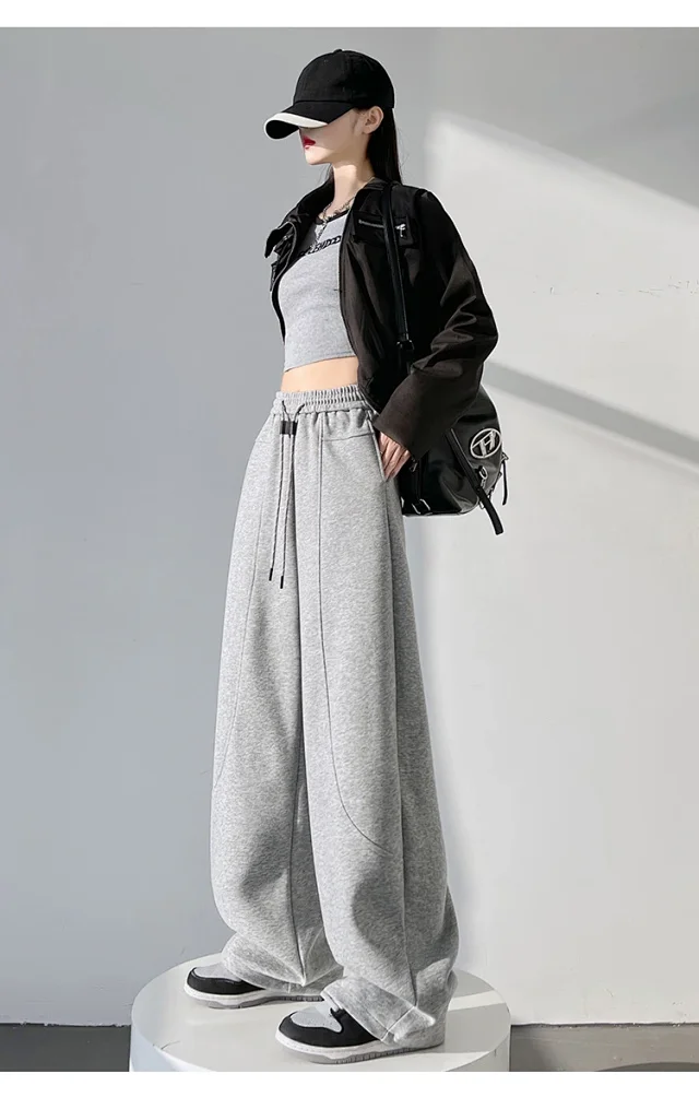 2025 Fall New White Banana Wide - Leg Pants Detail